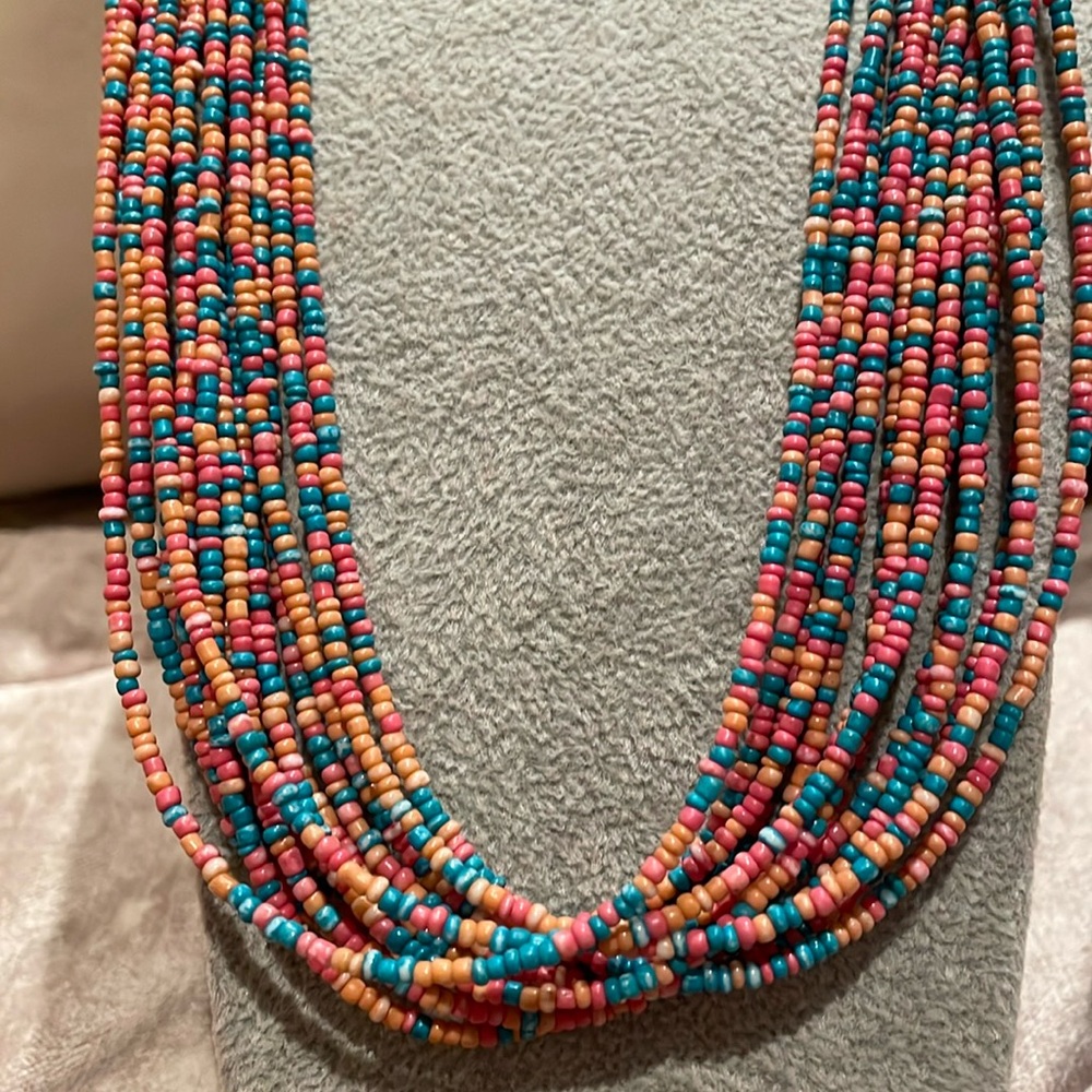 Desert Colors Boho Seed Beaded Multi Strand Colorfuk Necklace 20-23”